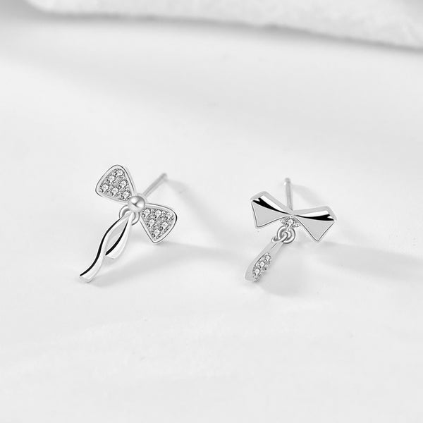 Lovcia Elegant Asymmetric Bowknot CZ 925 Sterling Silver Drop Earrings for Women-Earrings-Silver-Silver