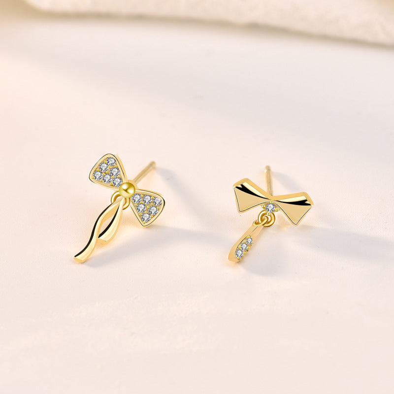 Lovcia Elegant Asymmetric Bowknot CZ 925 Sterling Silver Drop Earrings for Women-Earrings-Silver-Silver