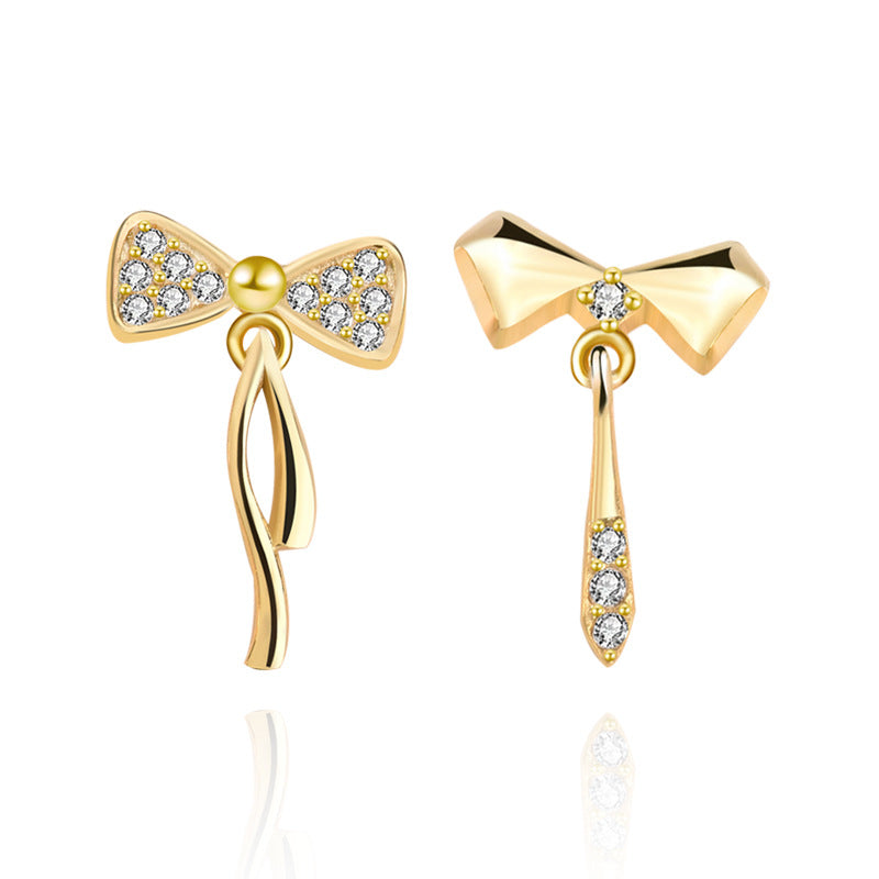 Lovcia Elegant Asymmetric Bowknot CZ 925 Sterling Silver Drop Earrings for Women-Earrings-Silver-Silver