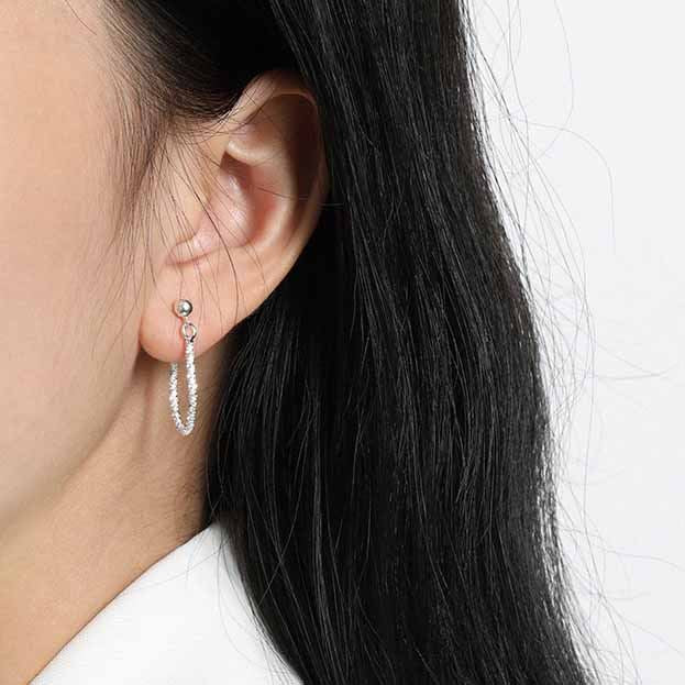 Lovcia Elegant Baby's Breath Chain 925 Sterling Silver Hoop Earrings for Women-Earrings-Silver-Silver
