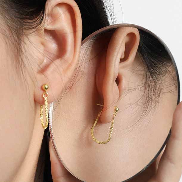 Lovcia Elegant Baby's Breath Chain 925 Sterling Silver Hoop Earrings for Women-Earrings-Silver-Silver