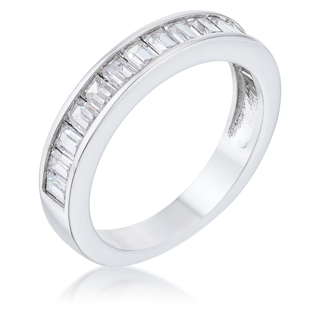 Lovcia Elegant Baguette Cut CZ Rhodium-Plated Wedding Band-Rings-5-5
