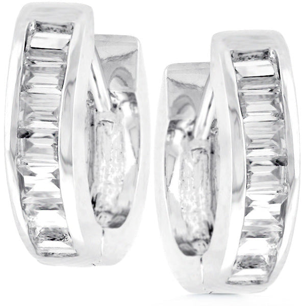 Lovcia Elegant Baguette Stone Huggie Hoops-Earrings-