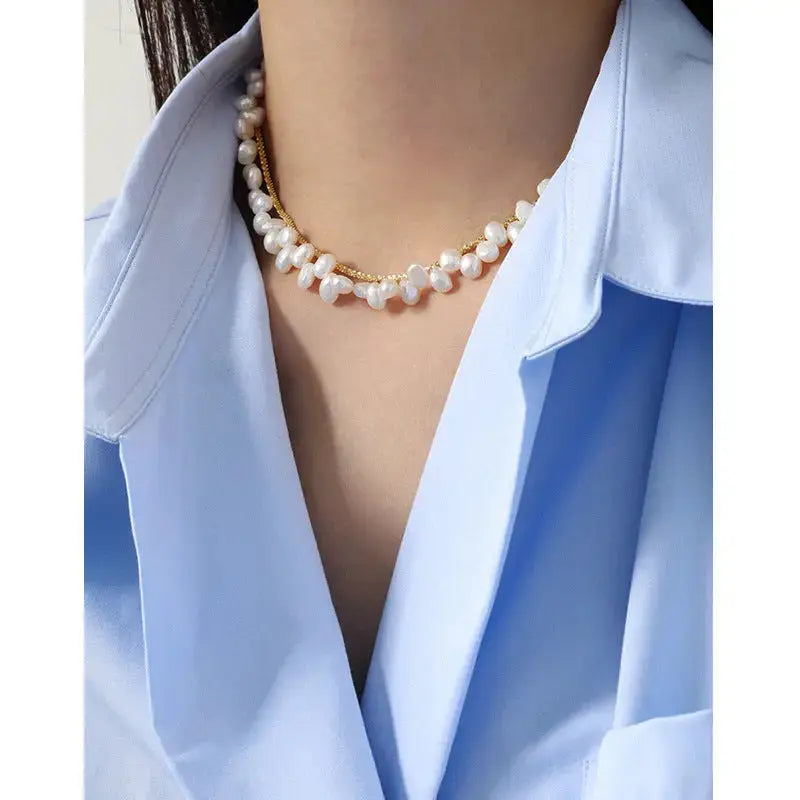 Lovcia Elegant Baroque Irregular Natural Pearl 925 Sterling Silver Necklace-Necklaces-XA427-XA427