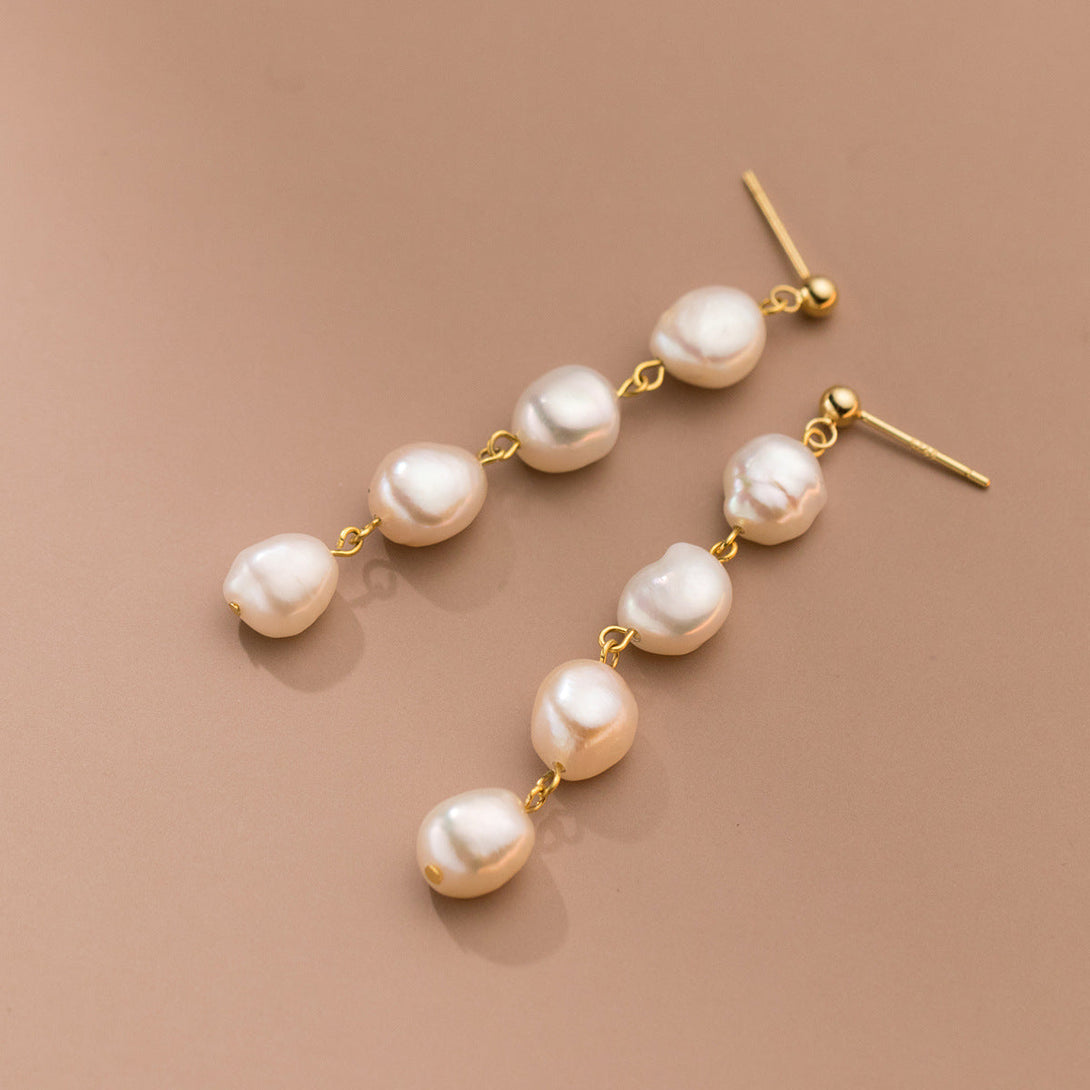 Lovcia Elegant Baroque Pearl Modern Sterling Silver Tassel Earrings for Women-Earrings-Pearl White-925 Silver-Pearl White