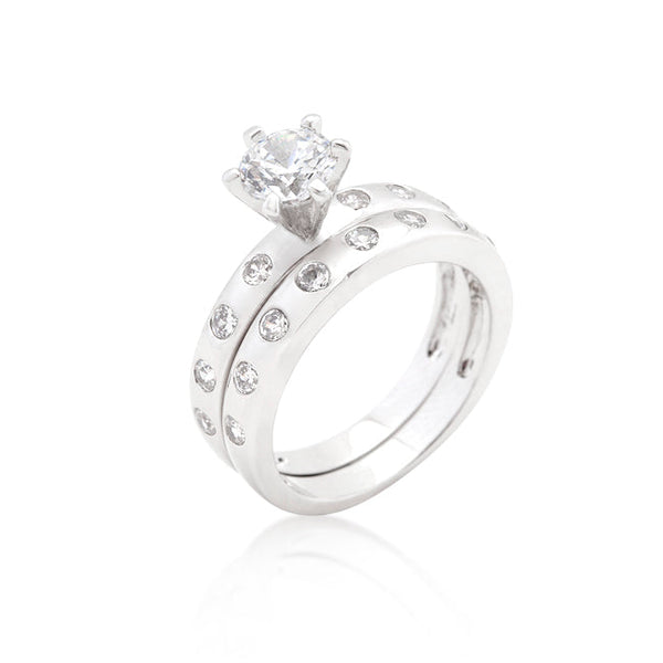 Lovcia Elegant Bezel Set Round Cut Bridal Jewellery Ensemble-Rings-5-5