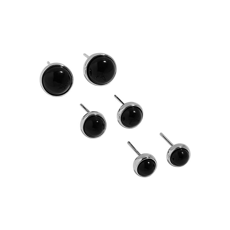 Lovcia Elegant Black Agate Round Studs for Women in 925 Sterling Silver-Earrings-4Mm-4Mm