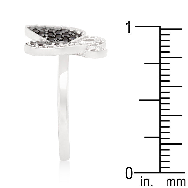 Lovcia Elegant Black and White Butterfly CZ Ring with 18k Gold and Rhodium Finish-Rings-5-5