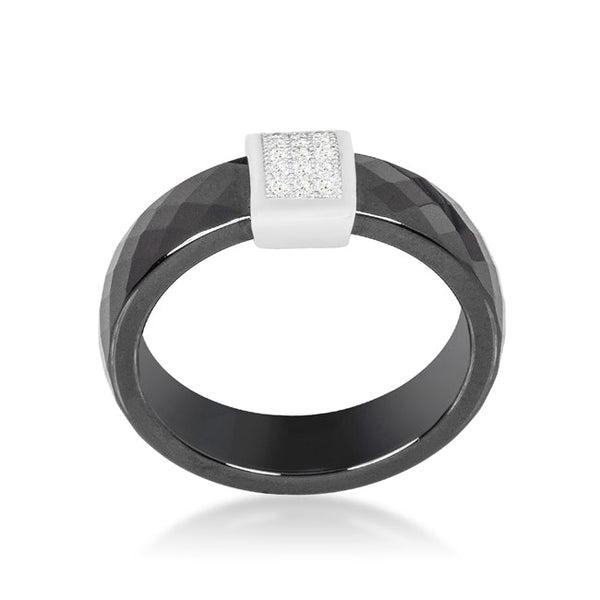 Lovcia Elegant Black Ceramic Prong-Set Cocktail Ring-Rings-5-5