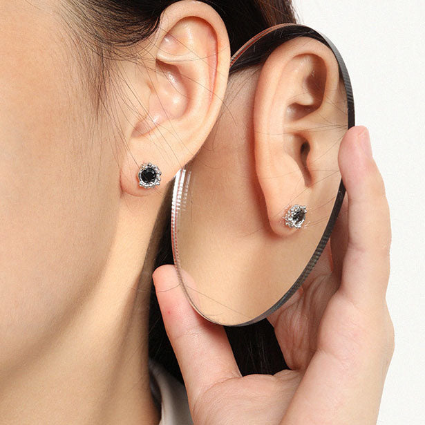 Lovcia Elegant Black CZ Flower Bud 925 Sterling Silver Stud Earrings for Women-Earrings-Yellow Gold-Yellow Gold