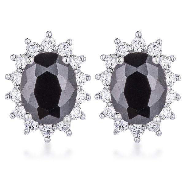 Lovcia Elegant Black Petite Oval Earrings with Rhodium Plating-Earrings-