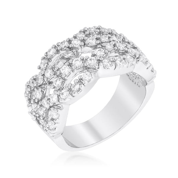 Lovcia Elegant Braided CZ Rhodium-Plated Cocktail Ring-Rings-5-5