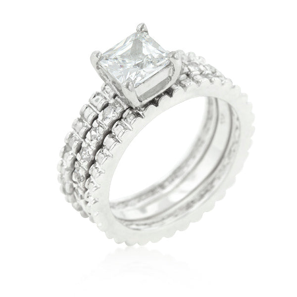 Lovcia Elegant Bridal Triple Rhodium-Plated Ring Set-Rings-5-5