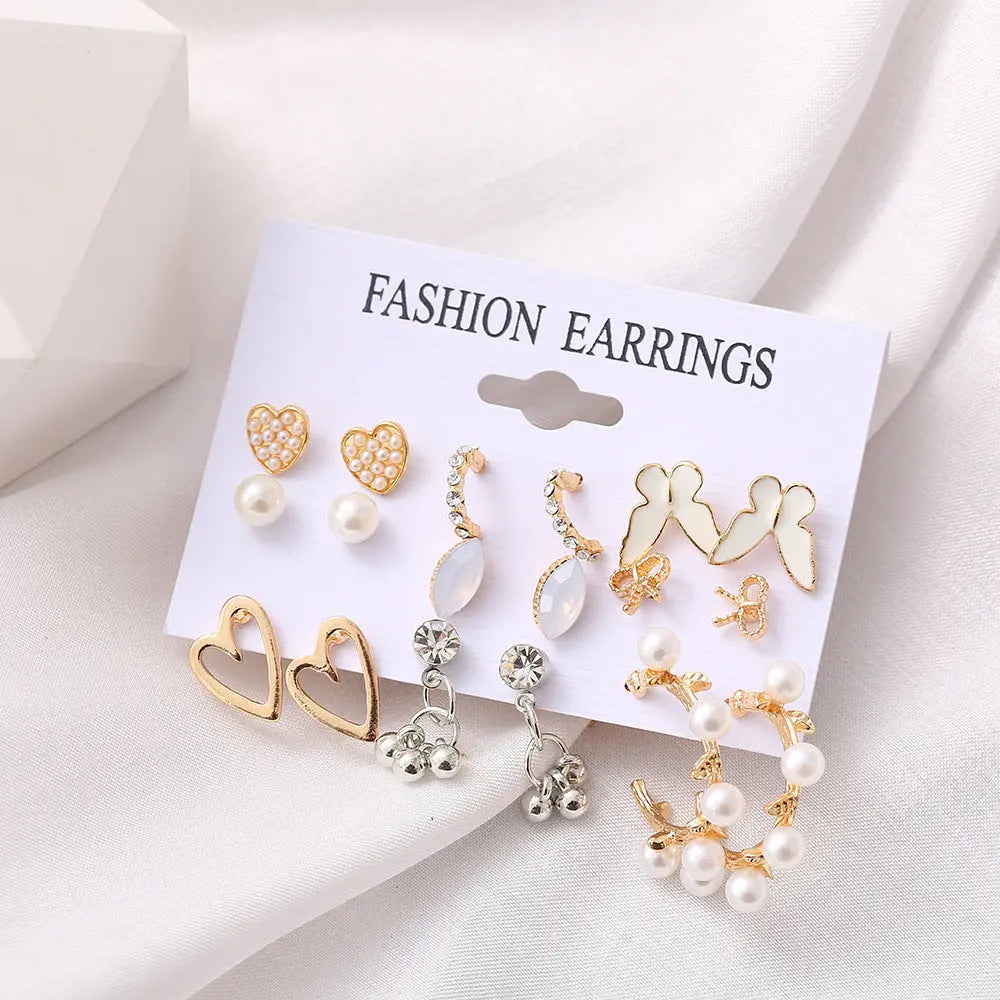 Lovcia Elegant Butterfly & Love Hollow Out 9-Pair Earring Set-Earrings-Gold-Gold