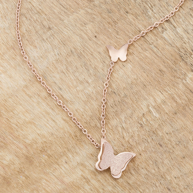Lovcia Elegant Butterfly Necklace in Rose Gold Stainless Steel-Necklaces-