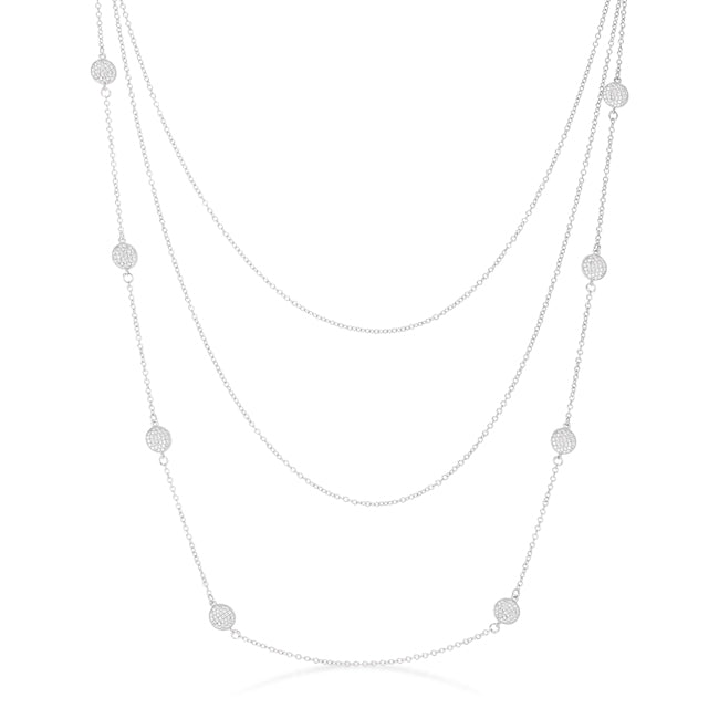 Lovcia Elegant Carol CZ Rhodium Pave Disc Layered Necklace with 1.28ct CZ Stones-Necklaces-
