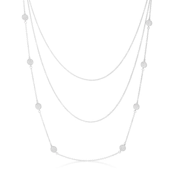 Lovcia Elegant Carol CZ Rhodium Pave Disc Layered Necklace with 1.28ct CZ Stones-Necklaces-
