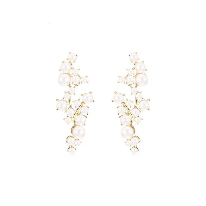 LOVCIA Elegant Cascading Pearl Cuff Climber Earrings for Women With Silver Needle LOVCIA