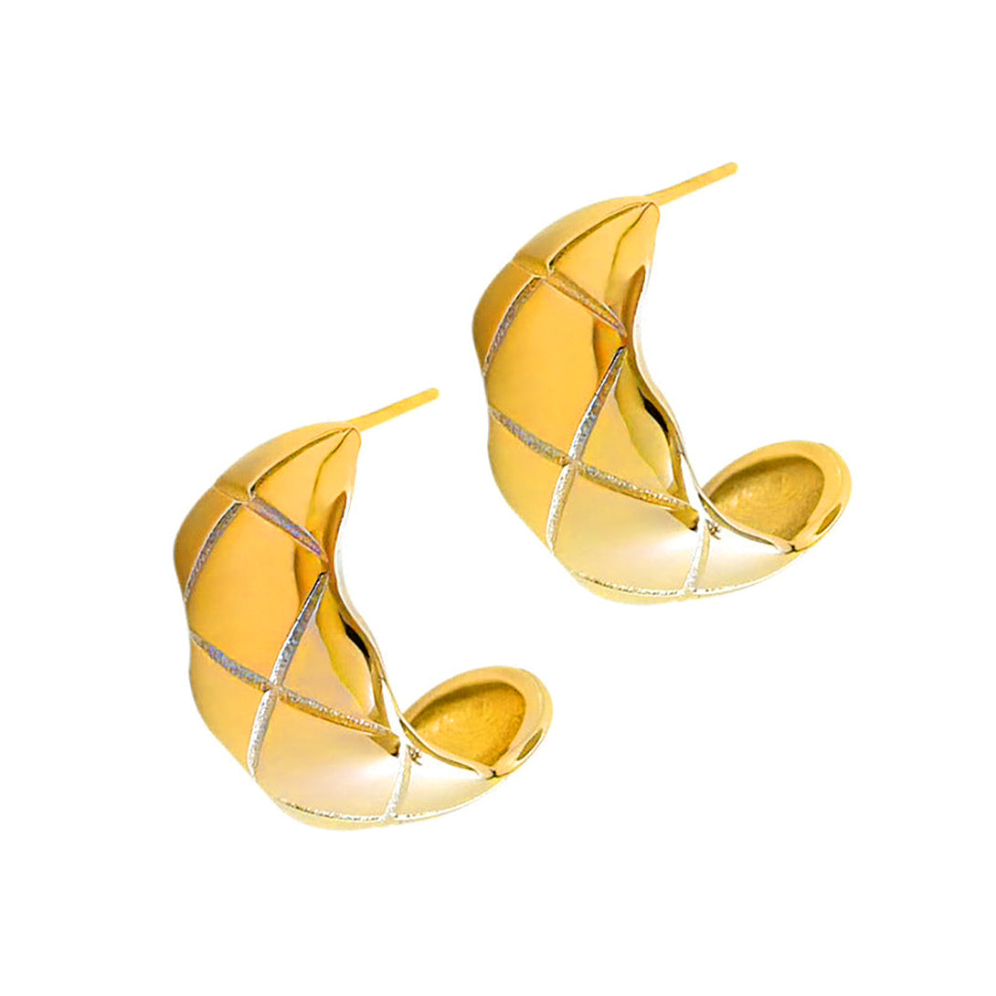 Lovcia Elegant Check Pattern C-Shaped 925 Sterling Silver Stud Earrings for Women-Earrings-Yellow Gold-Yellow Gold