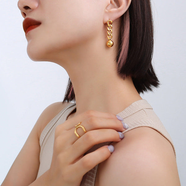 Lovcia Elegant Colorful Titanium Steel Geometry Ball Chain Earrings for Women-Earrings-Gold-Gold