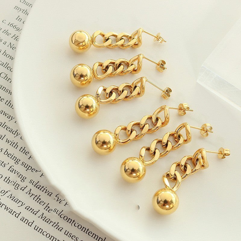 Lovcia Elegant Colorful Titanium Steel Geometry Ball Chain Earrings for Women-Earrings-Gold-Gold