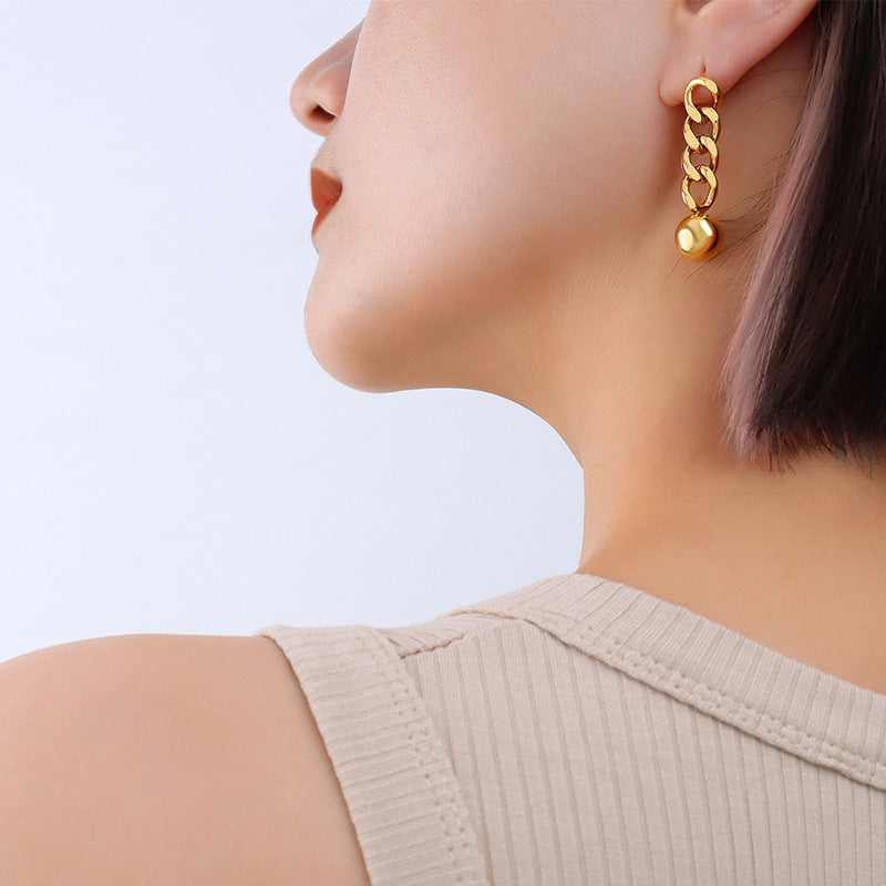 Lovcia Elegant Colorful Titanium Steel Geometry Ball Chain Earrings for Women-Earrings-Gold-Gold
