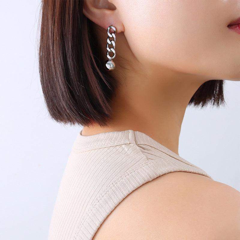 Lovcia Elegant Colorful Titanium Steel Geometry Ball Chain Earrings for Women-Earrings-Silver-Silver