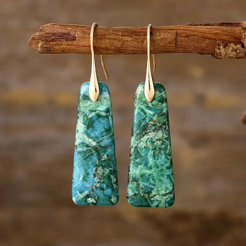 Lovcia Elegant Copper & Natural Stone Drop Earrings for Women-Earrings-Green/Gold-One Size-Green/Gold
