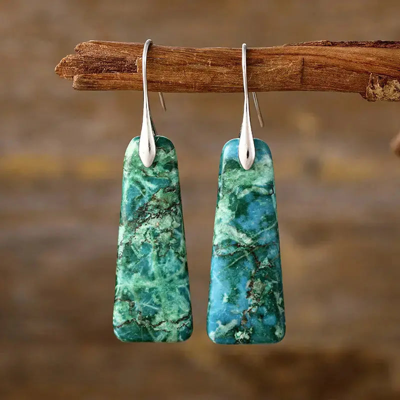 Lovcia Elegant Copper & Natural Stone Drop Earrings for Women-Earrings-Green/Silver-One Size-Green/Silver