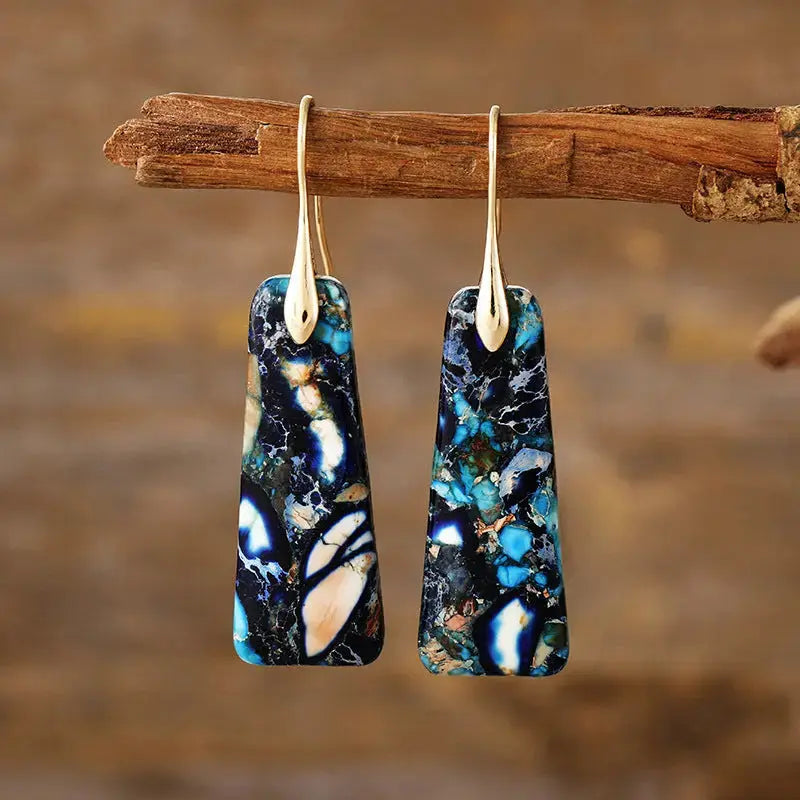Lovcia Elegant Copper & Natural Stone Drop Earrings for Women-Earrings-Navy/Gold-One Size-Navy/Gold