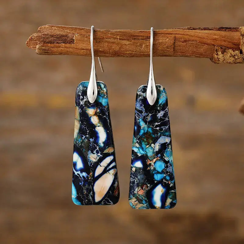 Lovcia Elegant Copper & Natural Stone Drop Earrings for Women-Earrings-Navy/Silver-One Size-Navy/Silver