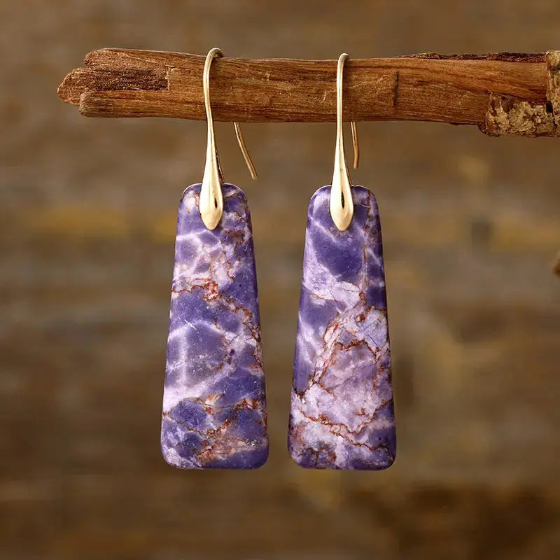 Lovcia Elegant Copper & Natural Stone Drop Earrings for Women-Earrings-Purple/Gold-One Size-Purple/Gold