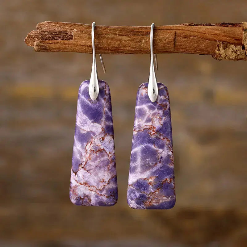 Lovcia Elegant Copper & Natural Stone Drop Earrings for Women-Earrings-Purple/Silver-One Size-Purple/Silver