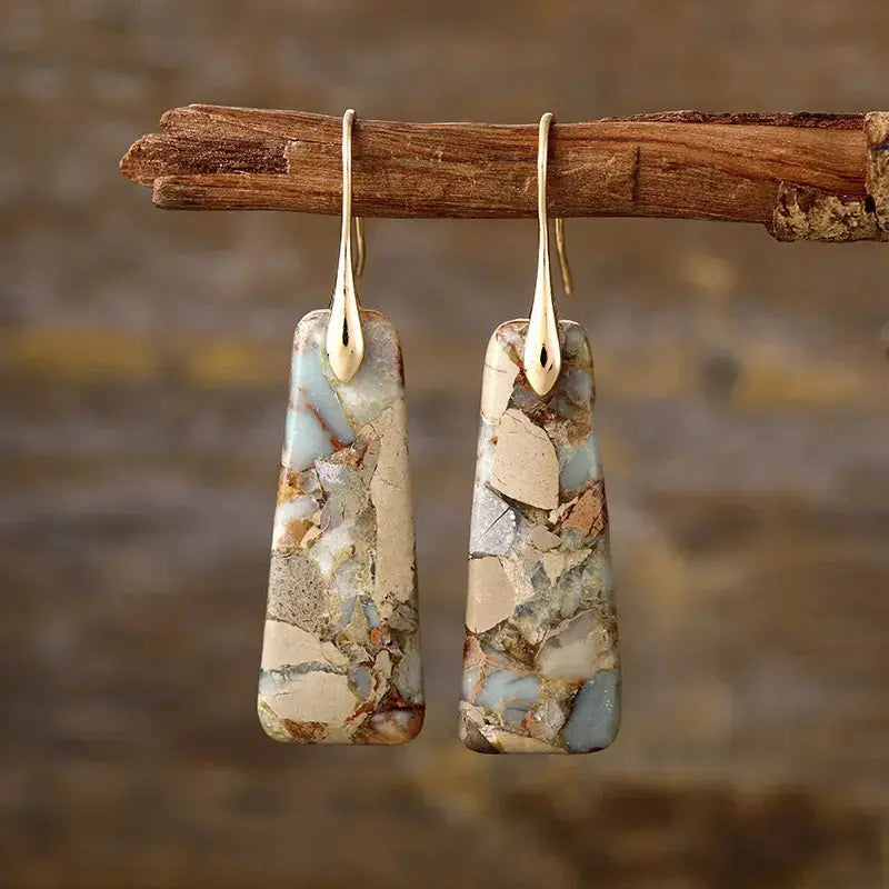 Lovcia Elegant Copper & Natural Stone Drop Earrings for Women-Earrings-Yellow/Gold-One Size-Yellow/Gold