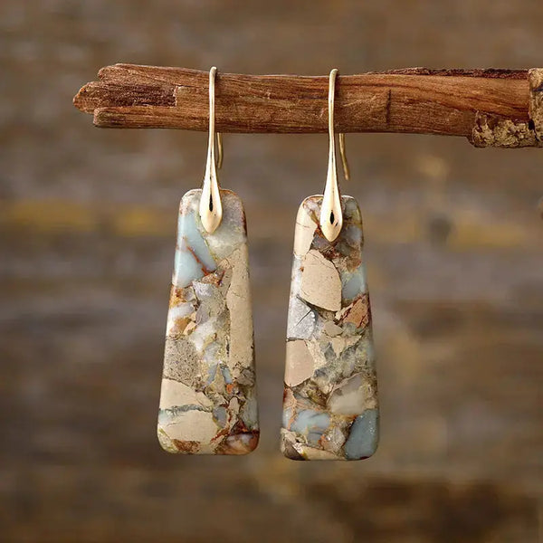 Lovcia Elegant Copper & Natural Stone Drop Earrings for Women-Earrings-Yellow/Gold-One Size-Yellow/Gold