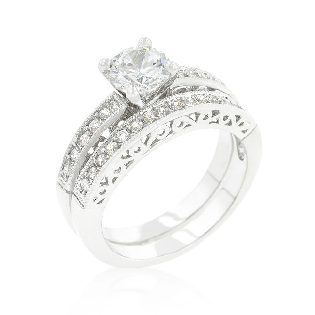 Lovcia Elegant Cubic Zirconia Rhodium Engagement Ring Set-Rings-5-5