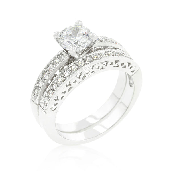 Lovcia Elegant Cubic Zirconia Rhodium Engagement Ring Set-Rings-5-5