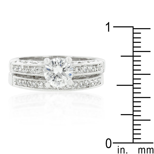 Lovcia Elegant Cubic Zirconia Rhodium Engagement Ring Set-Rings-5-5