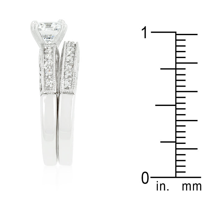 Lovcia Elegant Cubic Zirconia Rhodium Engagement Ring Set-Rings-5-5