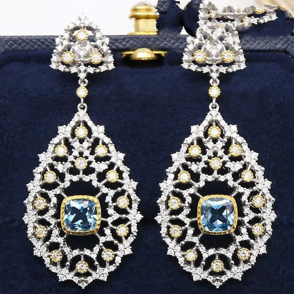 Lovcia Elegant Custom 925 Silver Blue Gemstone Earrings-Earrings-Gold-Gold