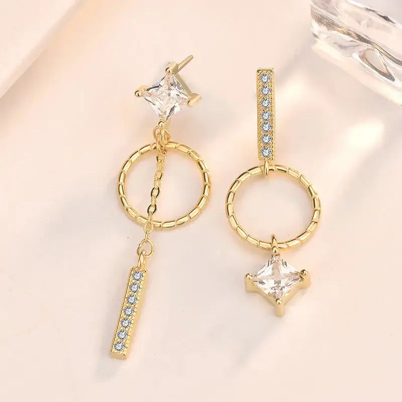 Lovcia Elegant CZ Geometry Circle Tassels 925 Sterling Silver Dangling Earrings-Earrings-Silver-Silver