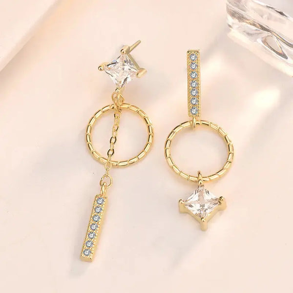 Lovcia Elegant CZ Geometry Circle Tassels 925 Sterling Silver Dangling Earrings-Earrings-Silver-Silver