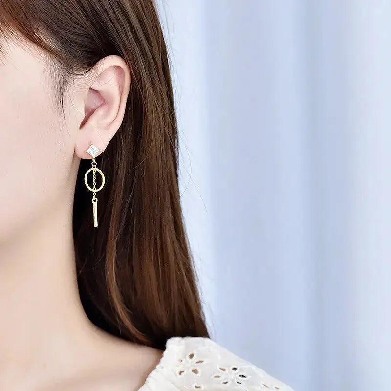 Lovcia Elegant CZ Geometry Circle Tassels 925 Sterling Silver Dangling Earrings-Earrings-Silver-Silver