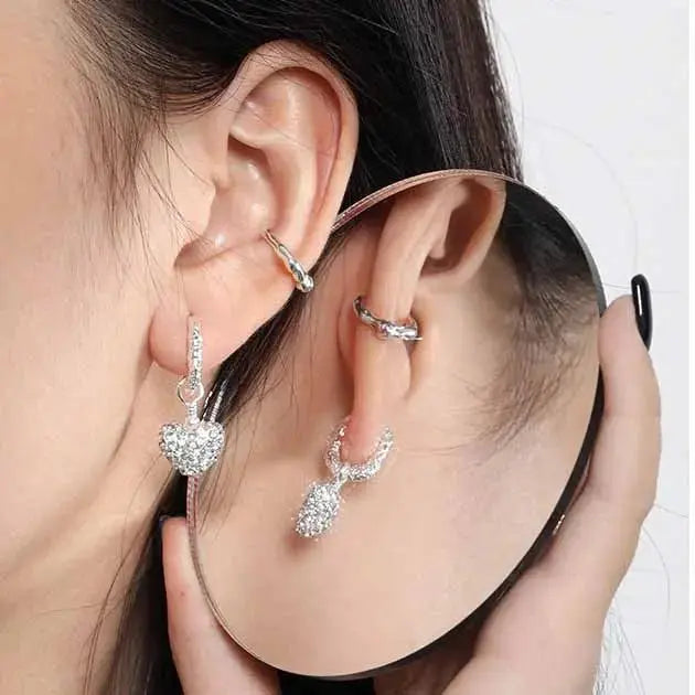 Lovcia Elegant CZ Heart Geometry 925 Sterling Silver Dangling Earrings-Earrings-Silver-Silver