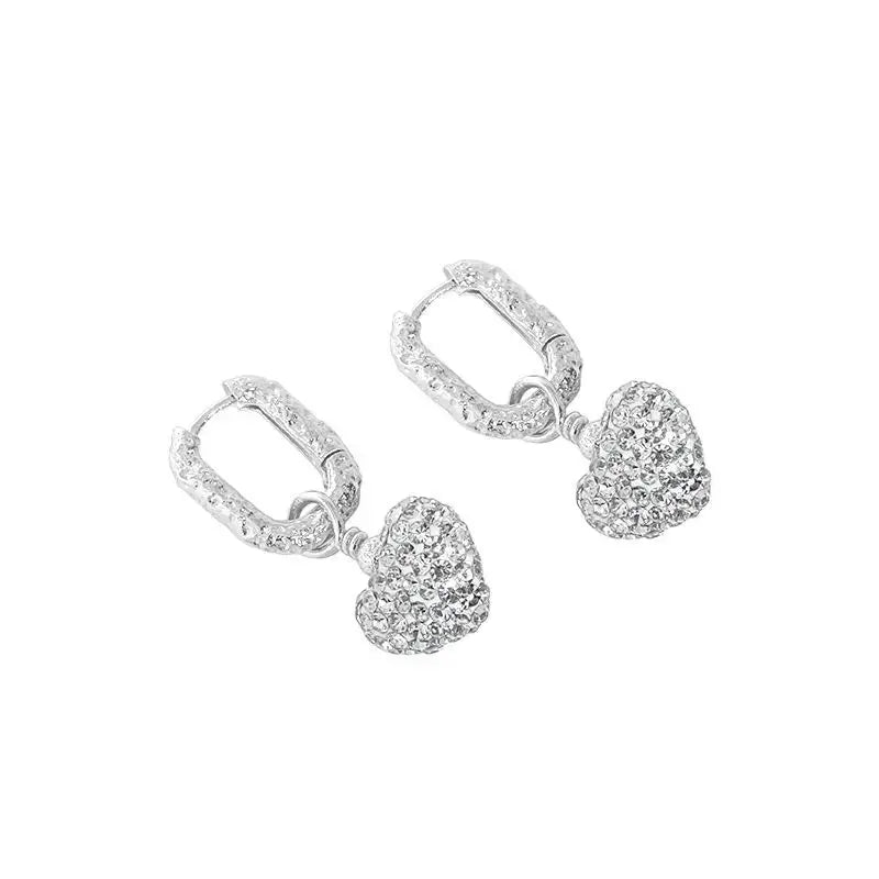 Lovcia Elegant CZ Heart Geometry 925 Sterling Silver Dangling Earrings-Earrings-Silver-Silver