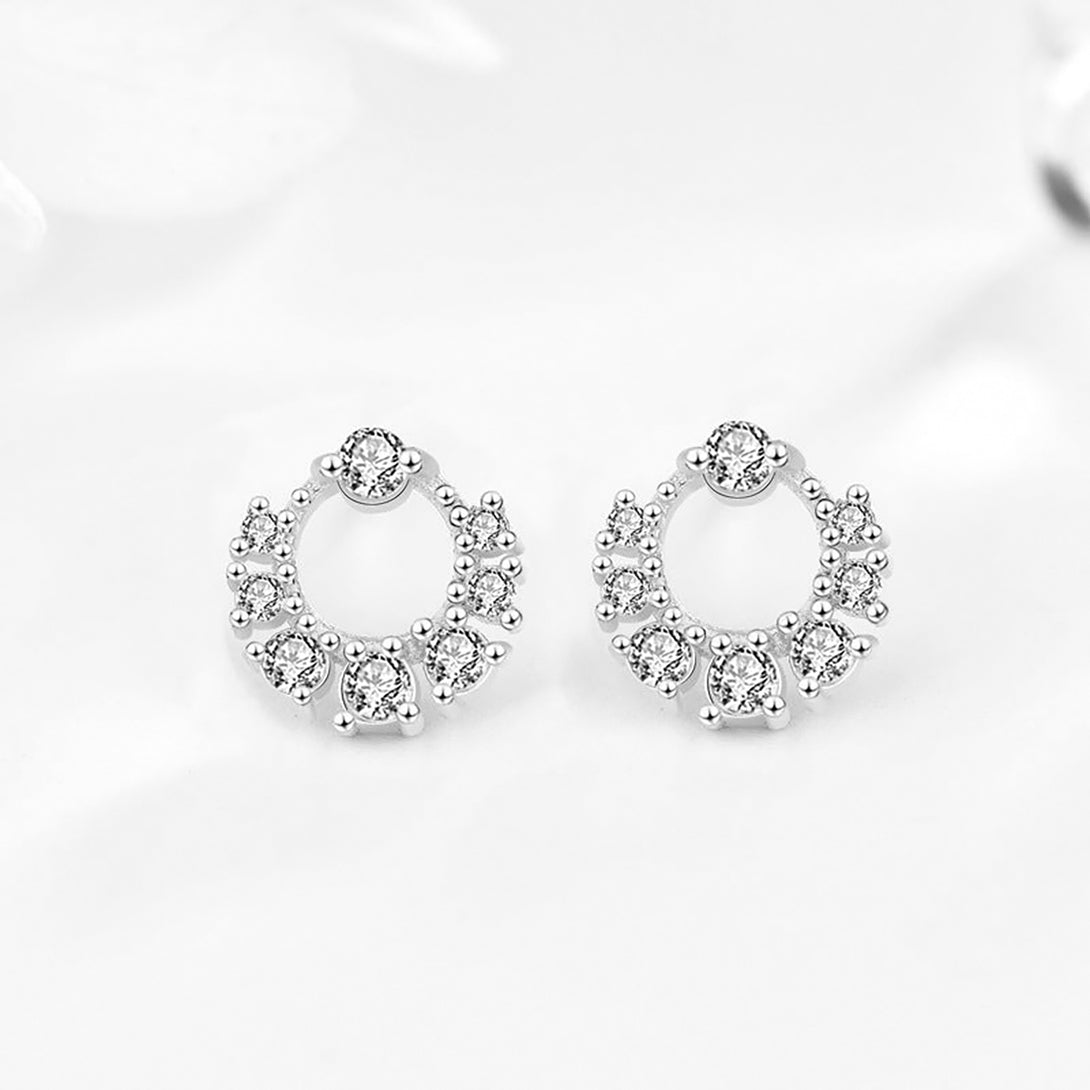 Lovcia Elegant CZ Mini Garland Circle 925 Sterling Silver Stud Earrings for Women-Earrings-Rhodium-Rhodium