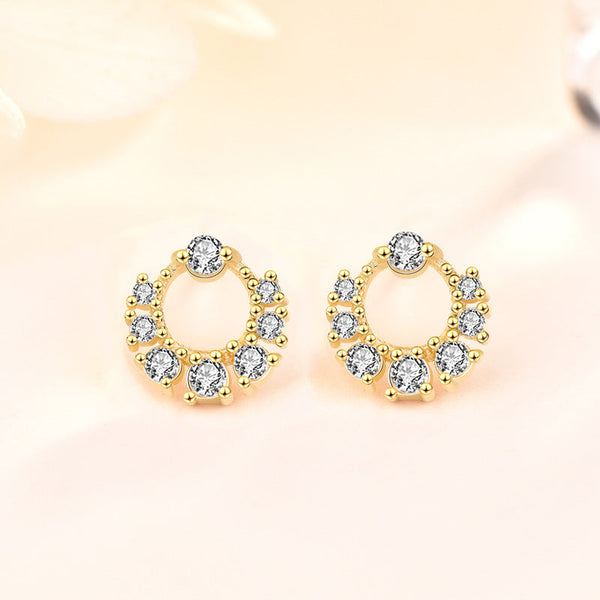 Lovcia Elegant CZ Mini Garland Circle 925 Sterling Silver Stud Earrings for Women-Earrings-Yellow Gold-Yellow Gold