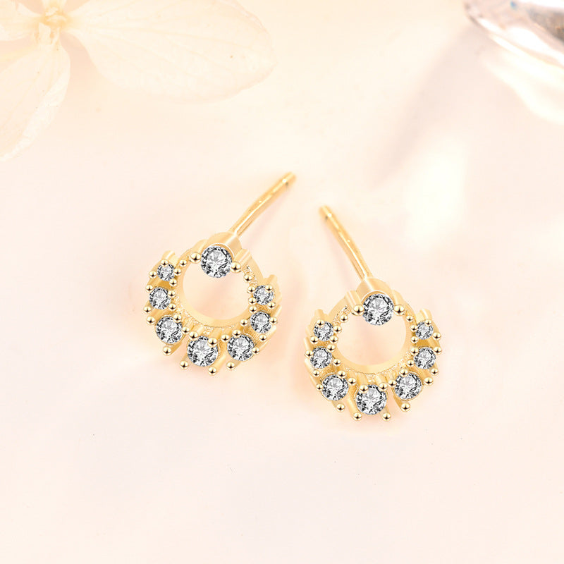 Lovcia Elegant CZ Mini Garland Circle 925 Sterling Silver Stud Earrings for Women-Earrings-Yellow Gold-Yellow Gold