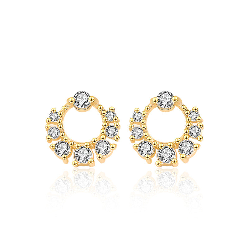 Lovcia Elegant CZ Mini Garland Circle 925 Sterling Silver Stud Earrings for Women-Earrings-Yellow Gold-Yellow Gold