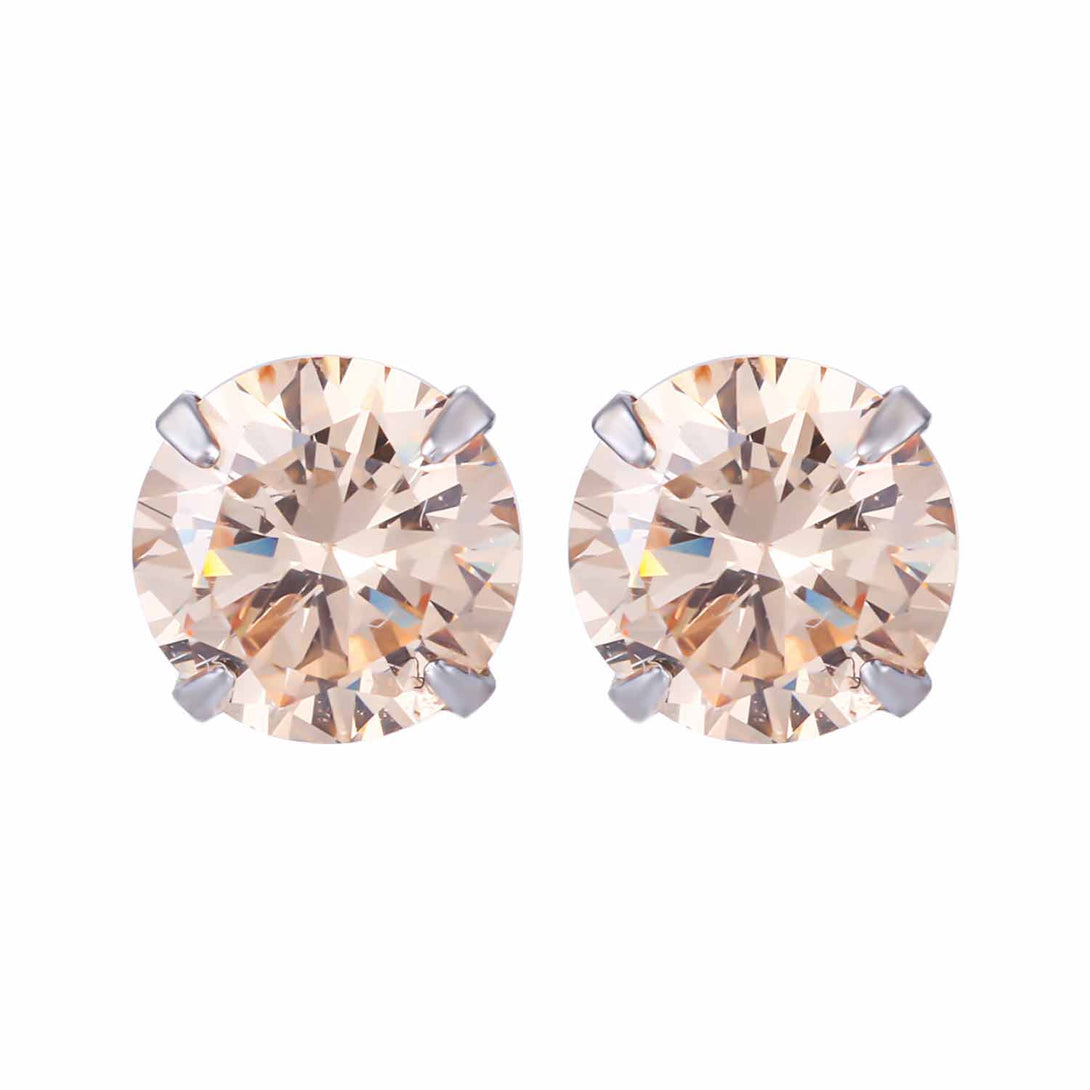 Lovcia Elegant CZ White Round Studs Earrings for Women in 925 Sterling Silver-Earrings-Champagne-4Mm - 0.23Ct Diamond-Champagne